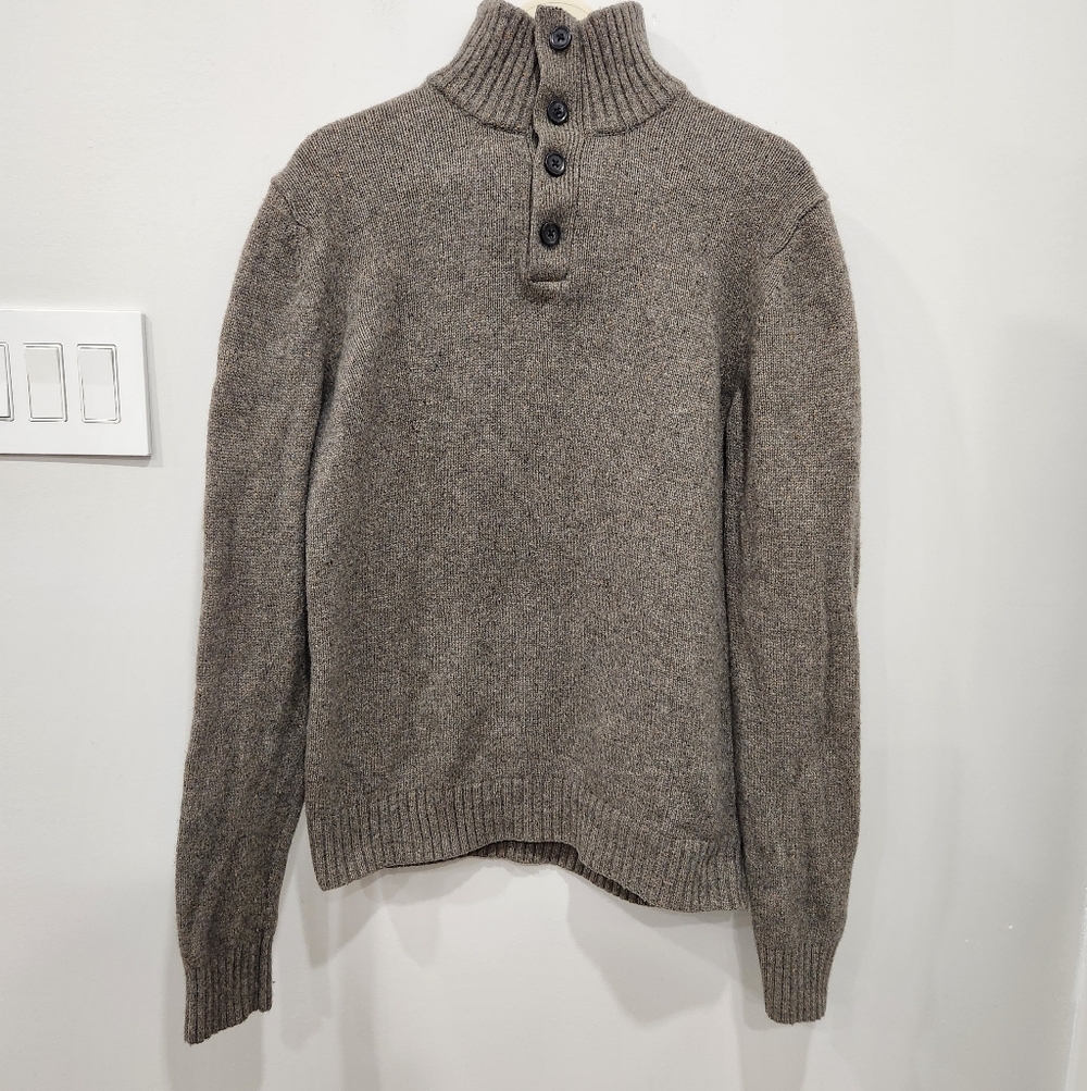 Vintage GAP Lambswool Blend Henley Sweater Mens M Brown Jumper Pullover Preppy